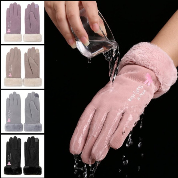 ❤️5/$15💚 Warm Fur Trim Touch Screen Waterproof Gloves in Black - Picture 3 of 3